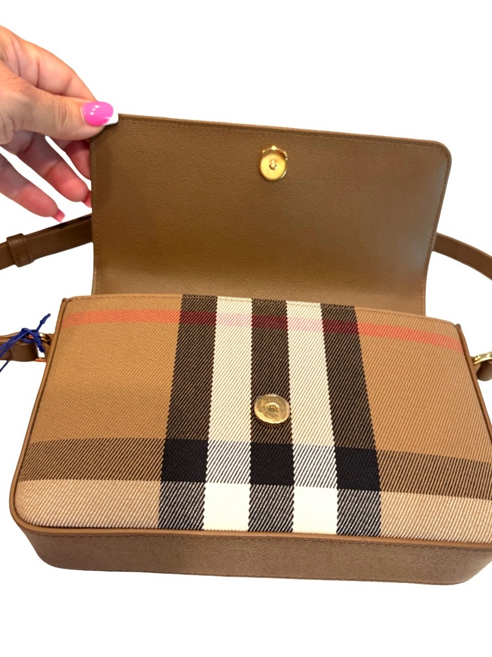 Burberry Hampshire Small Brown House Check & Leather Crossbody Bag Reg $1,150 - Picture 3 of 15